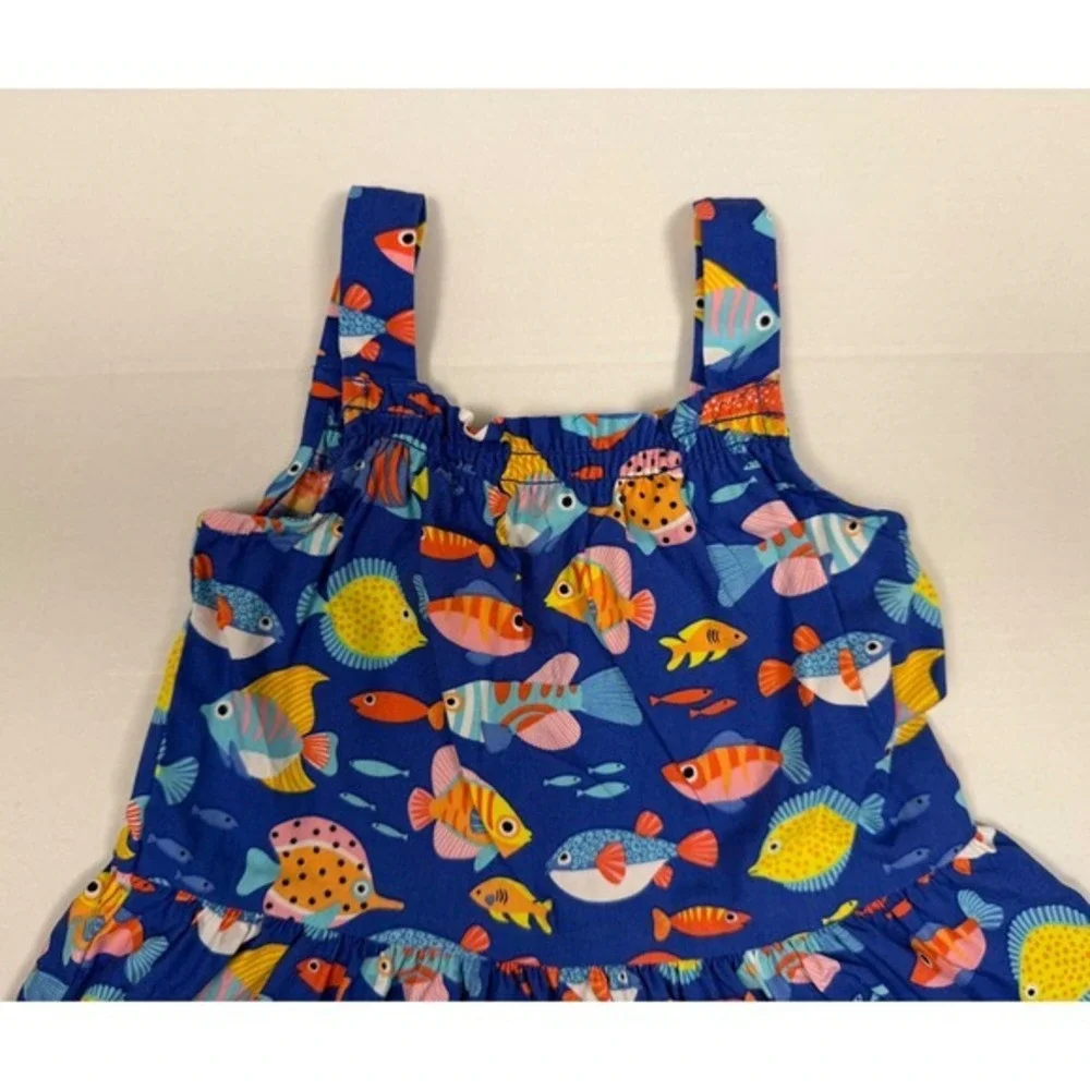 Gymboree Dress Tropical Fish Cotton 5T Blue Tiered Summer Sun‎ Dress Sleeveless